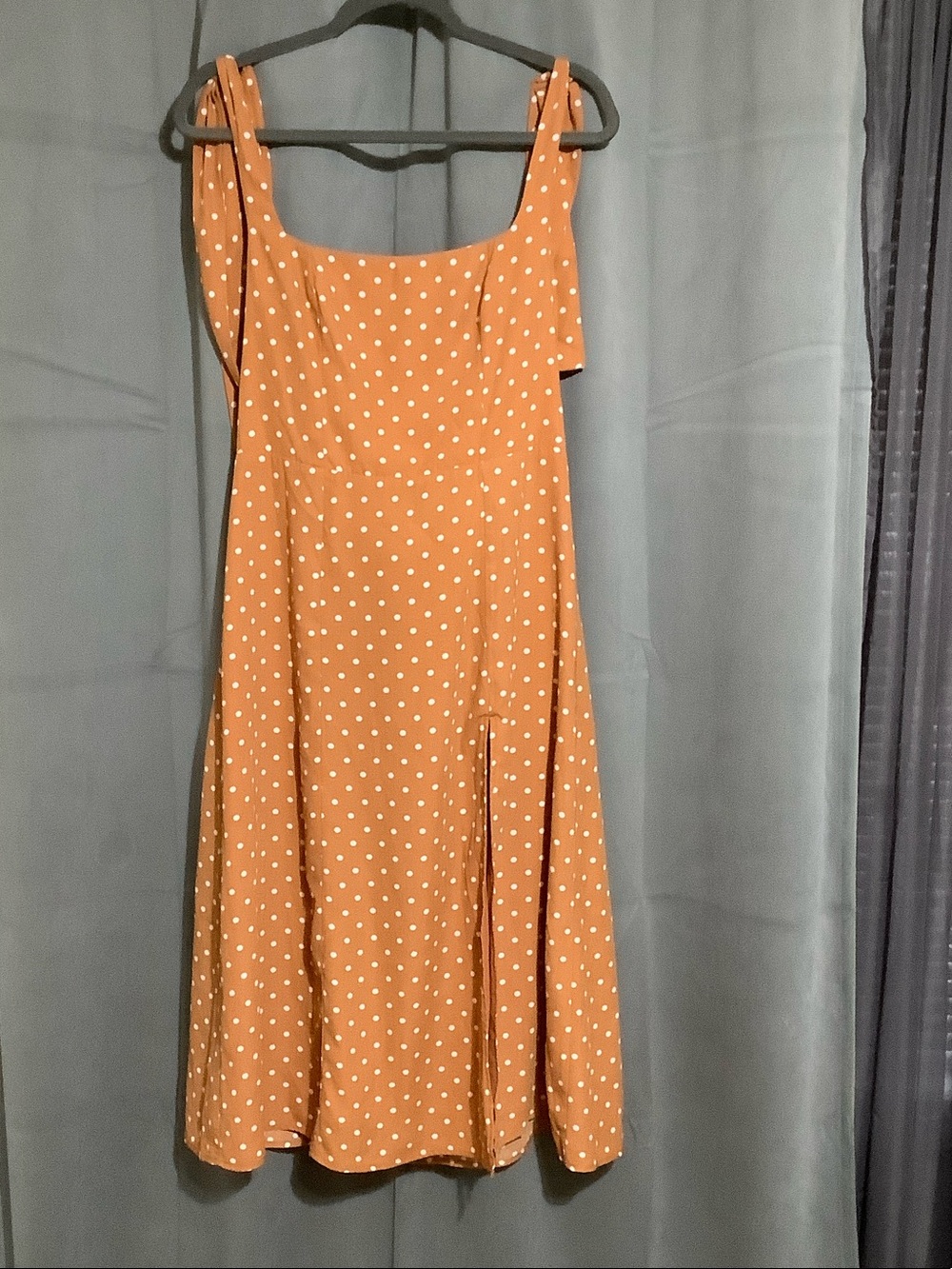 Polka Dot Midi Dress in Rust Orange with Square Neck